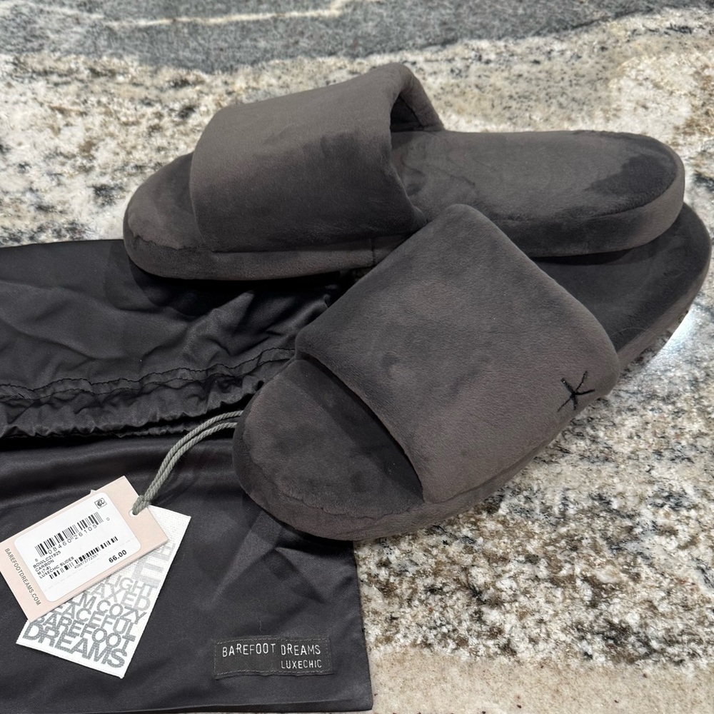 Barefoot Dreams New SLIPPERS Luxechic Slides carbon Size Medium 7-8
